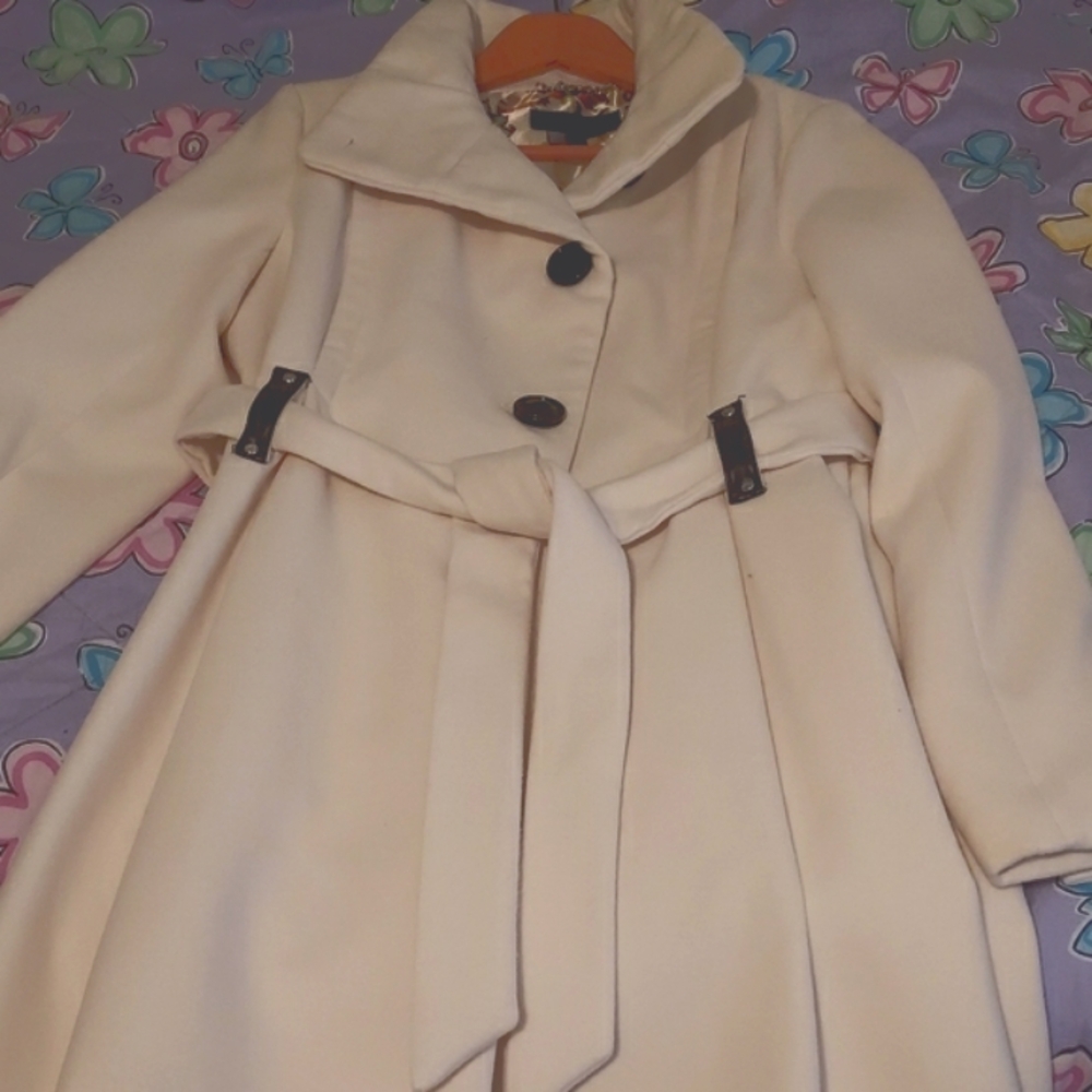 Steve madden ivory drama belted French coat women's XL NWOT